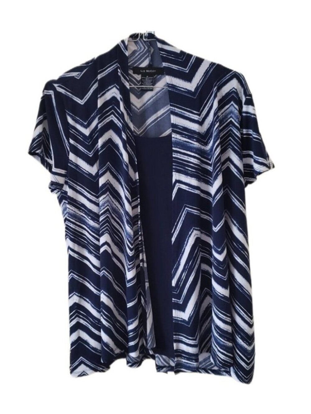 Liz McCoy Blue and White Short Sleeve Blouse with Attached Tank